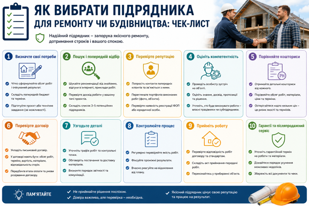 Чек-лист із 10 кроків для вибору надійного підрядника для ремонту або будівництва